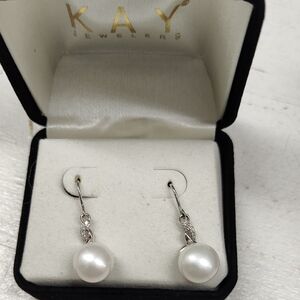 Kay Jewelers Silver Pearl Drop Earrings